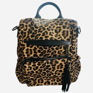 NWNT leopard print book bag backpack school bag side pockets zipper
